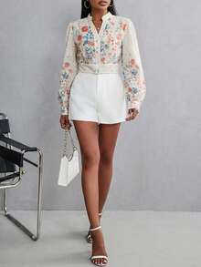 Aveloria Rosie Random Printed Long Sleeve Blouse Button Up Shirt Women  - Multicolor - View 6