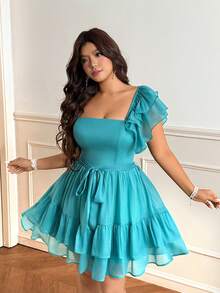 Vionelle Gentle Sweet Tie-Waist Plus Size Short Sleeve Midi Dress - Mint Green - View 4