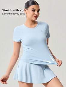 OutZeal Women Outdoor Blue Tee Solid Color Casual Workout Yoga Summer Soft Stretch Short Sleeve T-Shirt - Blue - View 2