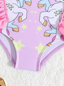 Baju Renang Terusan Bayi Perempuan Motif Unicorn dengan Hiasan Rumbai - Berwarna merah muda - View 3