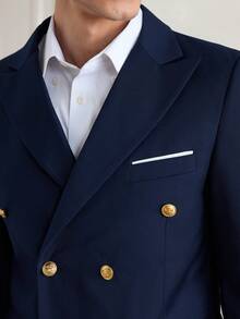 Officeau 男士 2 件組海軍藍尖領雙排扣婚禮西裝，西裝外套與長褲，適用於新郎/伴郎/賓客 - 藏蓝色 - 查看 9