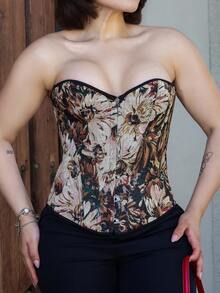 Lupita Cardoza 复古宫廷风彩色花卉提花印花抹胸，纽扣和系带设计，适合度假 - 彩色 - 查看 5