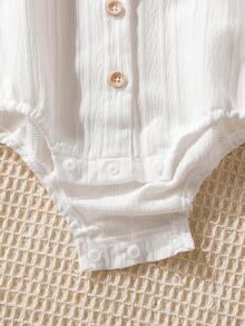 SHEIN Bộ áo liền quần tay dài cổ bẻ kẻ sọc mùa xuân cho bé trai, dáng rộng, thích hợp cho các hoạt động thường ngày, họp mặt gia đình, tiệc sinh nhật lần thứ nhất và chụp ảnh. - trắng - Xem 4