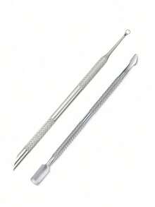 1 Que đẩy móng bằng thép, que gạt bỏ da chết hai đầu, que gạt da chết đầu tròn vát, dụng cụ làm móng nghệ thuật - Bạc - Xem 7