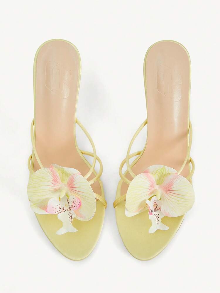 CUCCOO CHICEST Summer New Yellow Flower Thin Heel Pointed Fashion Women's High Heel Sandals Summer Shoes