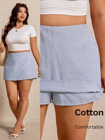Elaquor Plus Size Women Striped Casual Versatile Daily Wear Mini Skirt Stripe Shorts Women Summer Shorts Beach Short For Women