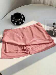 Comfortcana Women's Pink Side Slit Hem Short Bodycon Mini Skirt - Pink - View 4