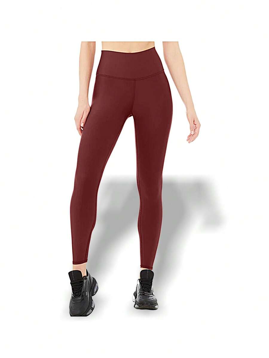 Alo Yoga Leggings 7/8 HIGH WAIST CHECKPOINT Sweat Absorption Breathable Lightweight Solid Good Elasticity Easy To Wash Gym Sports Women Deep Red W5897R - CRANBERRY - 深紅色 - 查看 1