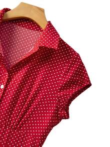 SHEIN PETITE 女士复古法式V领波点腰部A字连衣裙，春夏优雅修身短袖连衣裙，适合通勤、约会、派对、秋冬、春夏、感恩节、婚礼、新年、毕业典礼等场合，优雅时尚，百搭实用，适合通勤、商务、办公等各种场合。都市时尚小码波点连衣裙，复古连衣裙，女士野餐连衣裙，红色波点连衣裙，女士波点连衣裙，小码女士连衣裙，XXS码女士服装，波点连衣裙 - 紅色 - 查看 5