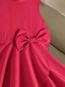 SHEIN 1件少女夏季露背蝴蝶结侧边设计时尚连衣裙 - 紅色 - 查看 6