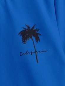 SHEIN Camisa casual de manga corta suelta y cómoda para niño joven con patrón de árbol de coco, versátil - Azul - Ver 3