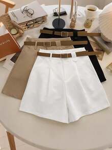 SHEIN Holidaya Women's Solid Color Pocket Casual Versatile Daily Wear Shorts - White - View 5