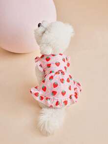 PETSIN 1 chiếc váy ngắn tay bồng viền ren in hình dâu tây cho thú cưng, thích hợp cho chó. - Nhiều màu - Xem 3