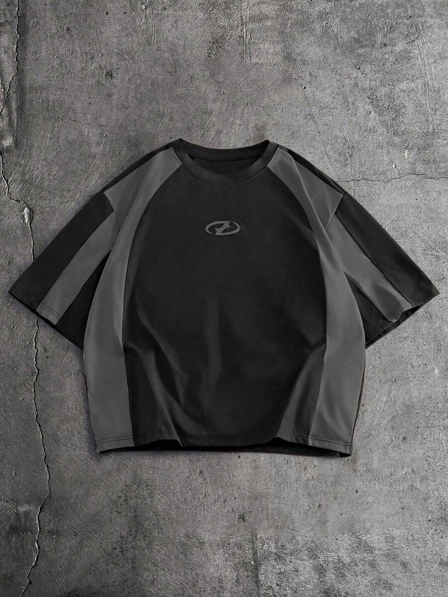 AXEPEAK Men's Casual Colorblock Short Sleeve T-Shirt, Summer - Grey - View 1