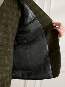 Officeau Bộ vest nam 3 món kẻ caro ôm vừa vặn, cài hai hàng khuy: Áo khoác, Áo vest và Quần, Thích hợp cho Tiệc tùng, Đám cưới - màu xanh lá - Xem 10