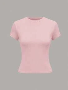 Plivvot Camiseta casual de mujer de manga corta de unicolor, versátil - Multicolor 20 - Ver 6