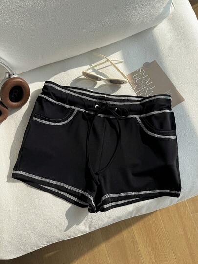 Comfortcana Quần short nữ cỡ lớn phối màu, dây rút, kiểu dáng thường ngày, đa năng, thích hợp cho mùa xuân/hè.