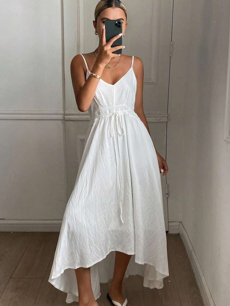 Women's Casual Solid Color Spaghetti Strap Dress, Summer