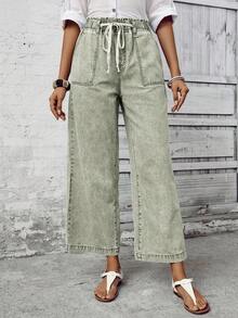 EMERY ROSE Jeans de pierna ancha lavados y vintage de estilo casual - Verde - Ver 5