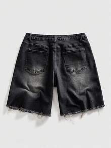 ROMWE MEN Street Life Men's Letter Print Funny Denim Shorts - Grey - View 2