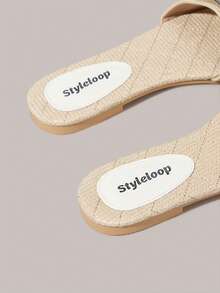 Styleloop 女士鞋履 女士圆头平底春夏新款杏色水钻方扣套脚休闲编织女士平底凉鞋 日常通勤百搭度假沙滩平底凉鞋 - 杏色A - 查看 8