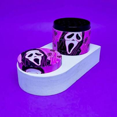 1PC, 50mm-4 Layer Purple Ghost Style Zinc Alloy Metal Grinder, Accessory Herb Grinder, Manual Grinder, Small Portable Metal Grinder