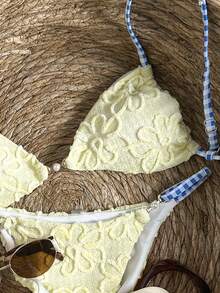 Swim Mod Bộ bikini hai mảnh dây mảnh họa tiết hoa hướng dương dễ thương, thích hợp cho nữ, đi nghỉ mát, dự tiệc biển, hàng mới về. - Màu vàng - Xem 4