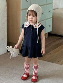 Dazy Kids Infant/Toddler Girls' Navy Collar Casual Cute Summer Printed Short Sleeve Dress - Blue - View 2