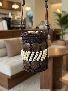 Joivida 1件波西米亚风椰壳包项链，复古长款挂绳钱包配饰 - 彩色 - 查看 3