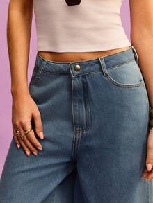 Daynim 斜插口袋百慕大牛仔短裤 - 深色水洗藍 - 查看 5