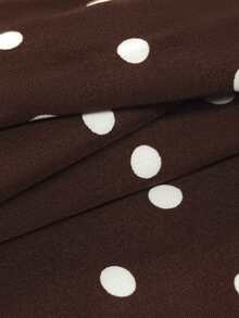 Franclia Polka Dot Print Elegant Asymmetric Design Round Neck Blouse For Women - Brown - View 3