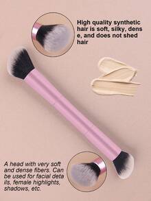 Professional Dual-Headed Facial Makeup Brushes, Powder Brushes, Blush Brushes, Makeup Tools. Soft Fibers, Easy To Carry, Travel-Sized Brushes. - Pink - View 3