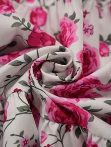 Momance 孕妇优雅印花露肩抽绳褶皱短款上衣和高腰层叠下摆半身裙两件套，夏季 - 彩色 - 查看 6