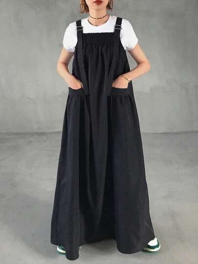 FRIFUL Women's Solid Color Minimalist Casual Long Dress Summer