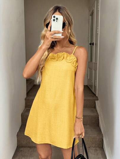 Easowa Floral Ruffle Hem A-Line Casual Vacation Elegant Sleeveless Mini Dress For Women, Spring/Summer