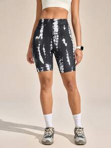 Exploreva Exploreva Women's New Elastic Printed Black Slimming Drawstring Waist Outdoor Shorts - Black - View 4