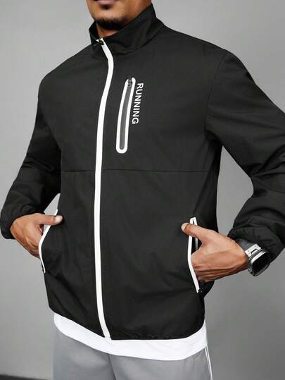 Acti Log Férfi lezser cipzáras, elöl feliratos mintás sportdzseki, sokoldalú őszi/téli divatos felsőruházat