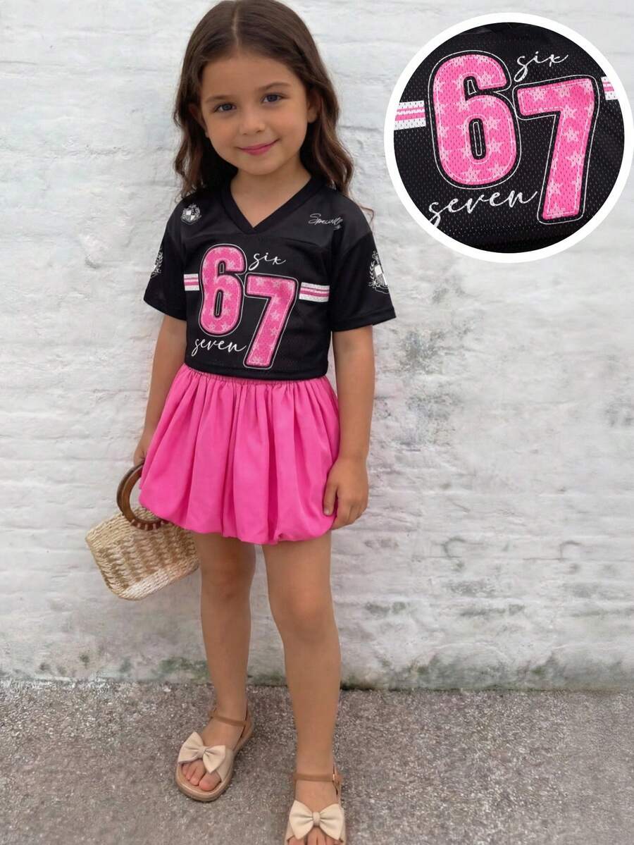 Emery Rose Kids Emery Rose Kids Bộ đồ thể thao thường ngày cho bé gái, áo tay ngắn và quần ống đứng. - Màu Hồng Tươi - Xem 1
