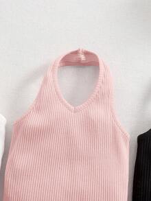 SHEIN 3件套可爱纯色针织吊带连体衣，女婴夏季款 - 彩色 - 查看 8