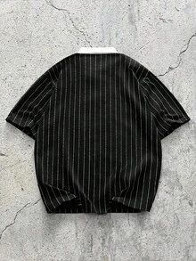 EVRINFINITE 男士V领短袖Polo衫，休闲印花T恤，夏季 - 黑色 - 查看 2