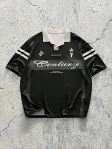 EVRINFINITE Áo Polo nam tay ngắn in chữ, áo polo nam kiểu dáng thường ngày, áo polo nam chất liệu jersey, áo polo nam kiểu sinh viên, áo polo nam chơi golf, áo polo chơi bowling, áo polo chơi rugby. - màu đen - Xem 1
