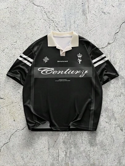 EVRINFINITE Camisa polo de manga corta con estampado de letras para hombre, estilo casual y de oficina. Camisa de jersey con estampado de estilo universitario para hombre. Camisa polo de golf, bolos, rugby para hombre.