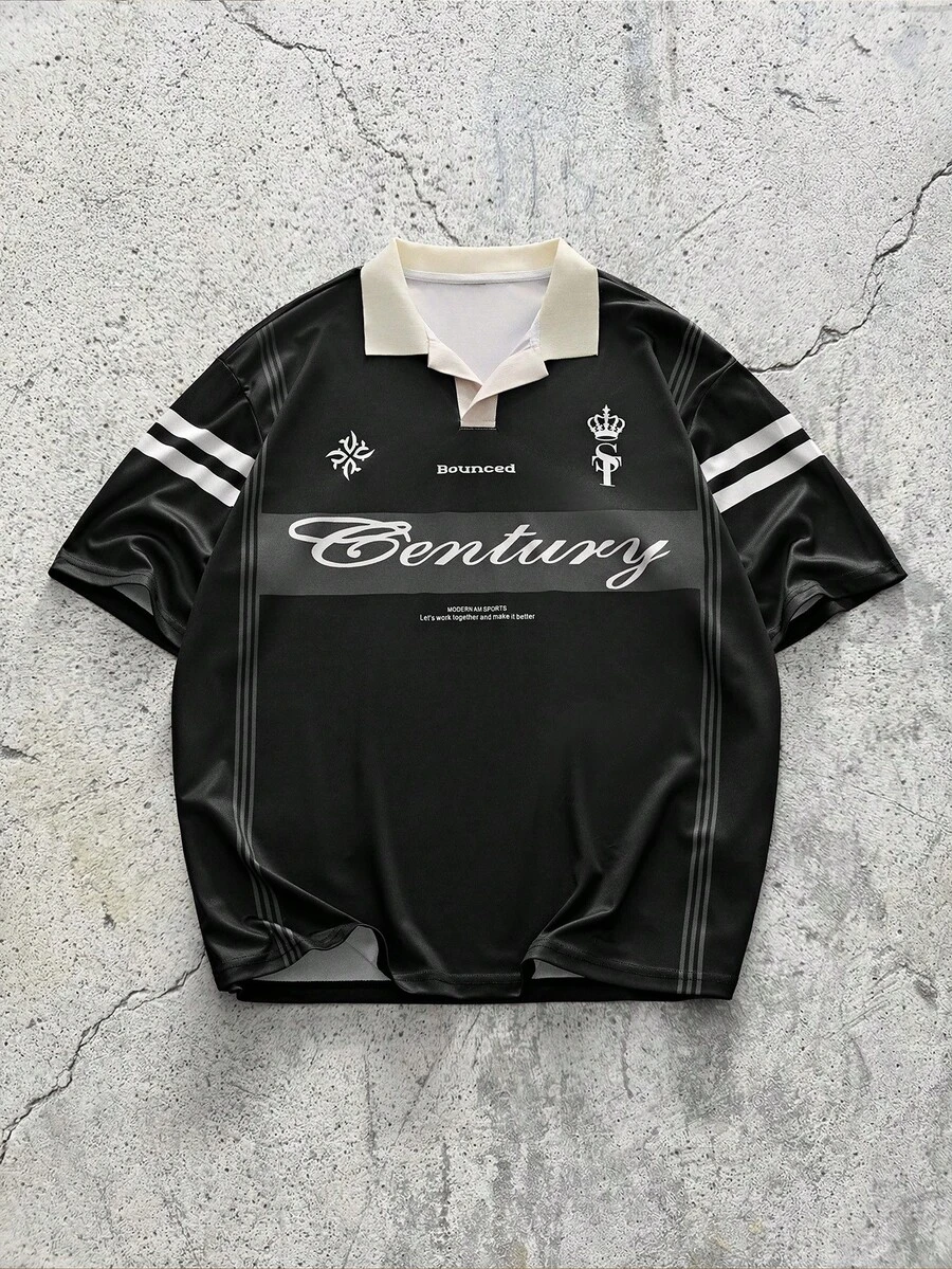 EVRINFINITE Áo Polo nam tay ngắn in chữ, áo polo nam kiểu dáng thường ngày, áo polo nam chất liệu jersey, áo polo nam kiểu sinh viên, áo polo nam chơi golf, áo polo chơi bowling, áo polo chơi rugby. - màu đen - Xem 1