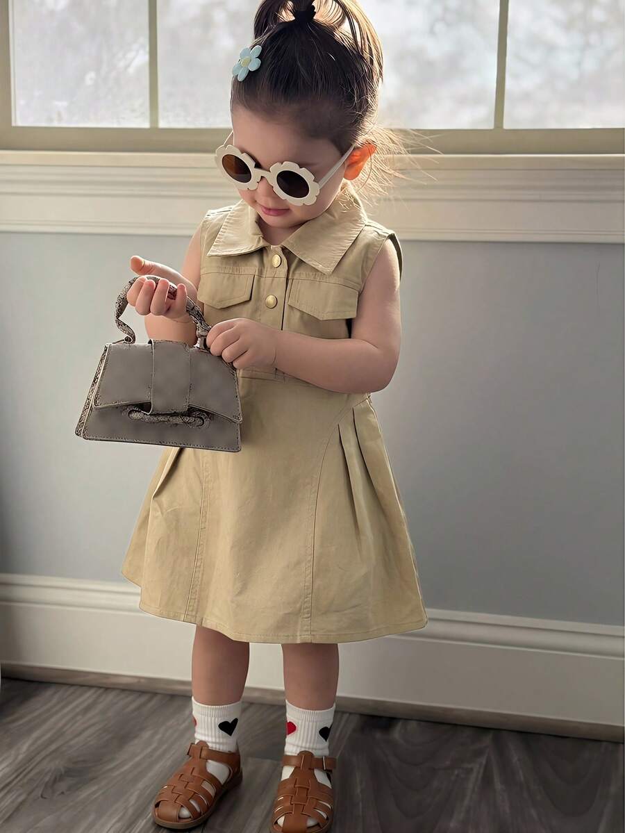 Dazy Kids Baby Girls Sleeveless Casual Midi Dress, Summer Toddler Girls Clothes - Khaki - View 1