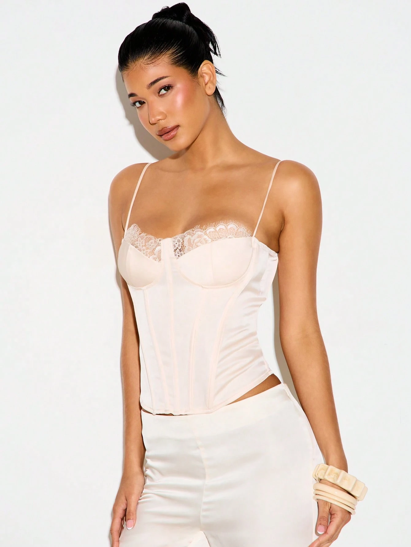 KIZN Lace Trim Corset Camisole With Zip Back