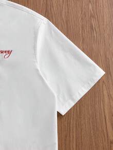 Manfinity Unisex Men's Short Sleeve Front Button Letter Print Casual Shirt, Summer - White - View 4