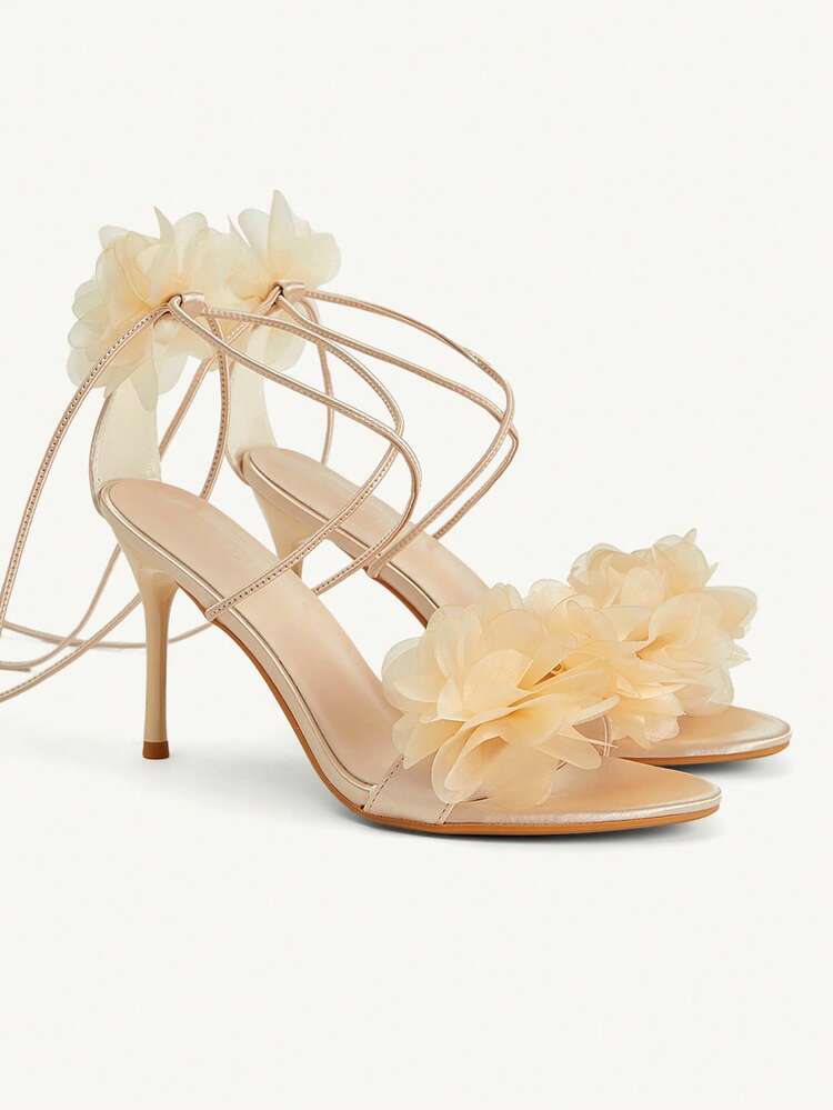 CUCCOO CHICEST New Apricot Thin Heel Pointed Flower Fashion Women's High Heel Sandals Summer Shoes