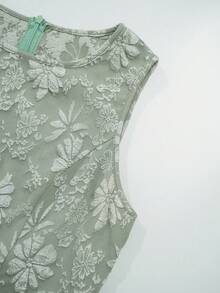 Ellevyn Women's Round Neck Jacquard Elegant Waist Fitted Mini Dress, Suitable For Dates And Parties - Mint Green - View 3