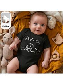 Loomiva Pelele de punto suave con estampado de letras para bebé recién nacida, de unicolor versátil, cómodo para el Día del Padre, el Día de la Madre, a juego en familia - Negro - Ver 1