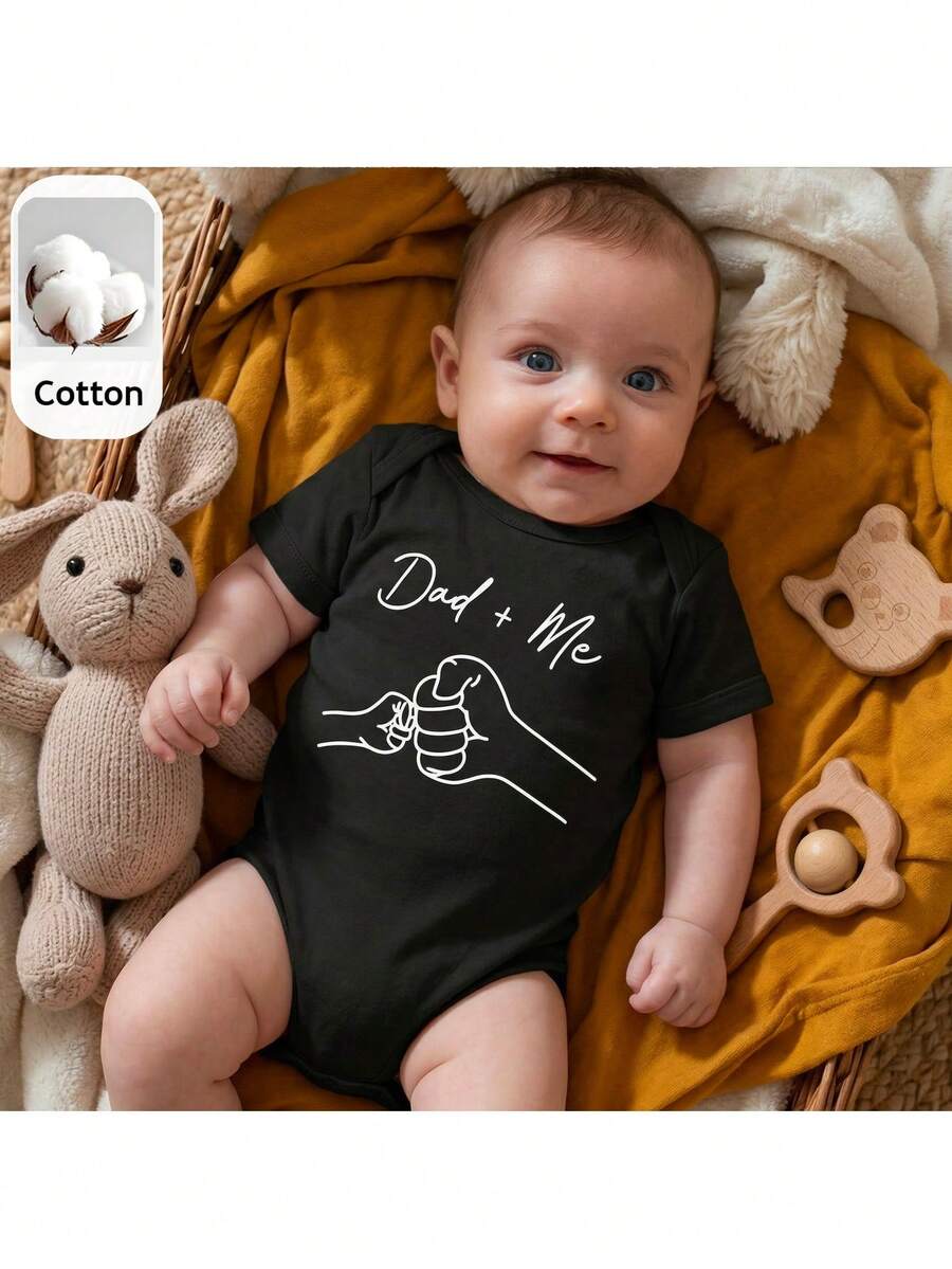 Loomiva Pelele de punto suave con estampado de letras para bebé recién nacida, de unicolor versátil, cómodo para el Día del Padre, el Día de la Madre, a juego en familia - Negro - Ver 1